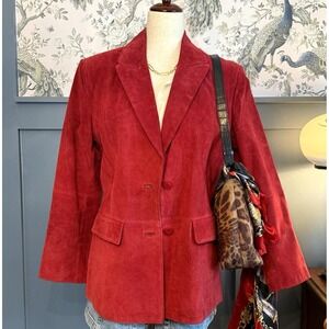 Vintage Bernard Fashions Red Suede Leather Blazer – Women's Medium –‎ 90s Style